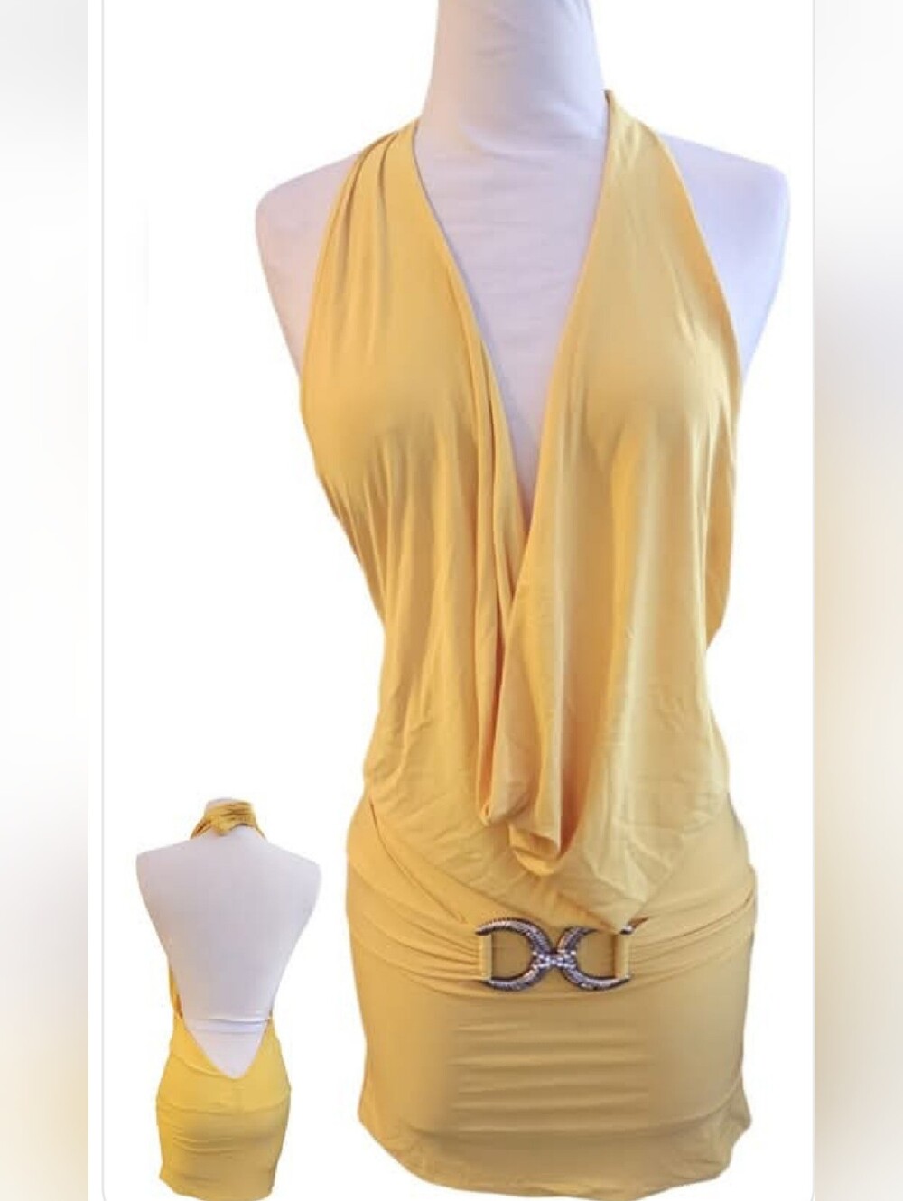 Rare Vintage Y2K Draped Halter Open Back Mini Dress